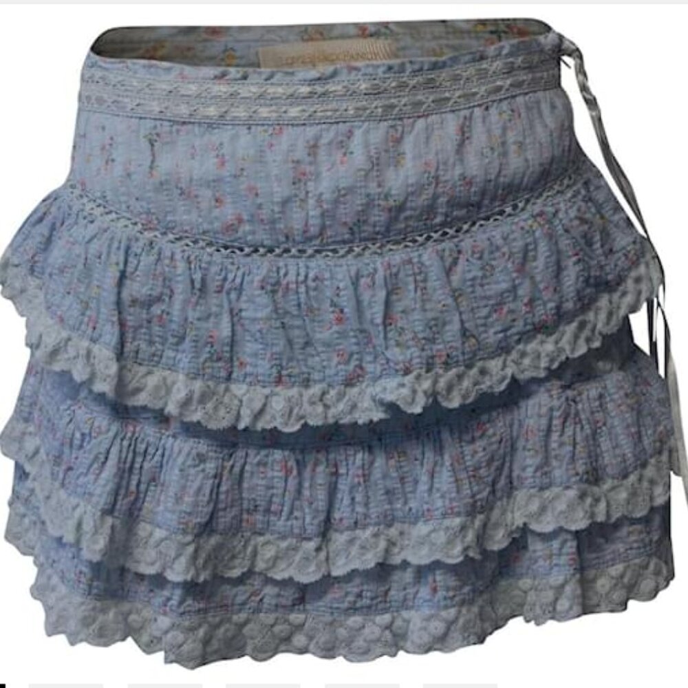 LoveShackFancy Bara Lace-trimmed Tiered Floral Skirt Size XS NTW - Picture 1 of 4